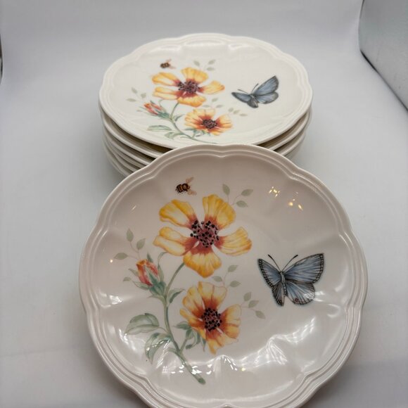 Vintage Lenox Butterfly Meadow Floral Butterfly Ceramic 6" Snack Plates Set of 8 - Picture 5 of 16